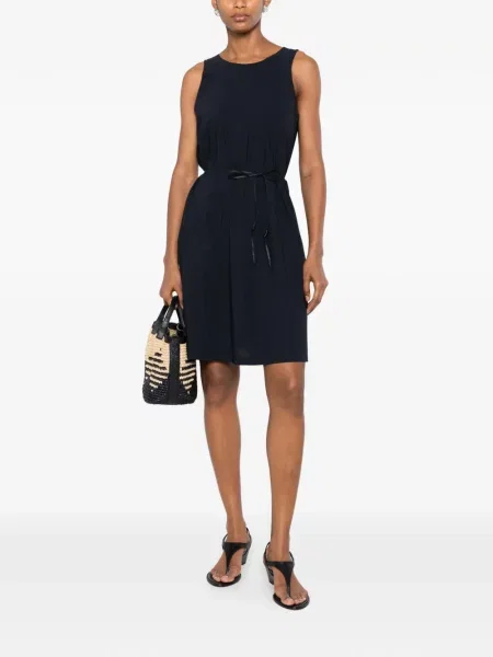Cu centură rochie mini Rrd fără mâneci albastru