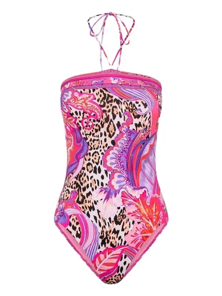 Costum de baie Camilla cu gât halter roz