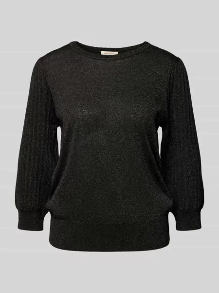 Sweter z dzianiny z prążkowanymi wykończeniami model ‘GLITTA’ Free/quent czarny