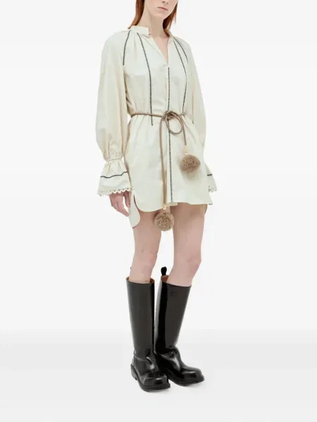 Curea Max Mara din piele cu pompoane maro