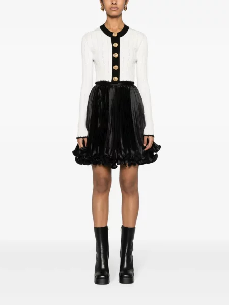 Plisuotas mini plisuotas sijonas Balmain satininis juoda