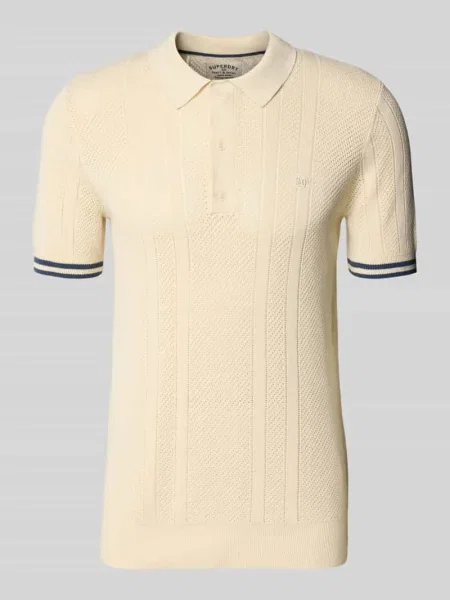 Koszulka polo o kroju slim fit z fakturowanym wzorem i listwą guzikową Superdry beżowe