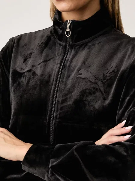Puma melegítőfelső női velúr Essentials Elevated fekete