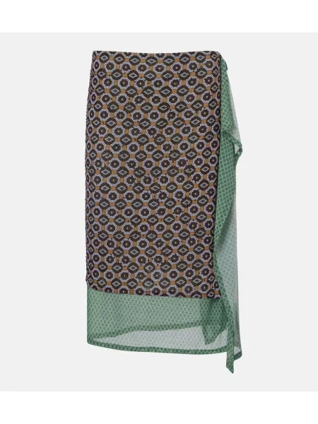 Fustă midi Dries Van Noten cu imagine din jerseu până la genunchi maro