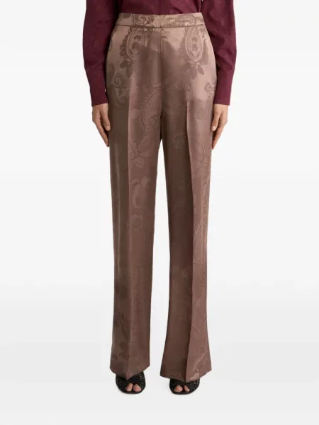 Pantaloni Etro cu model floral din jacard maro