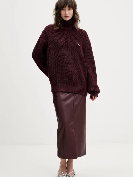 Rotate sweter z dodatkiem wełny ciepły z golfem bordowy