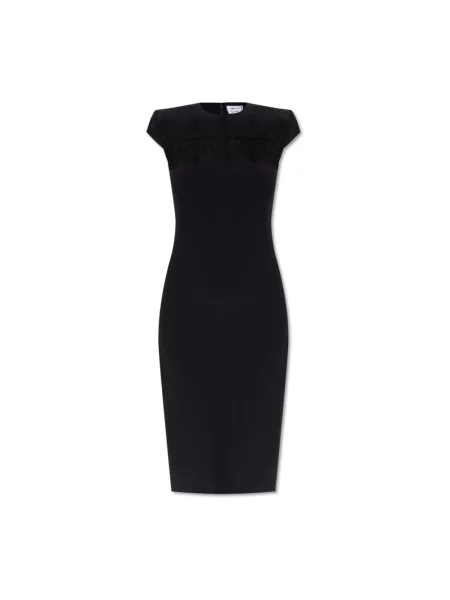 Sukienka Alexander Mcqueen skórzana z rozcieciem czarna