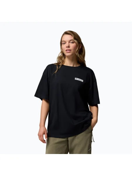 Tricou de trekking pentru femei Columbia Rolling Bend Graphic Oversized Tee black/mountainview negru