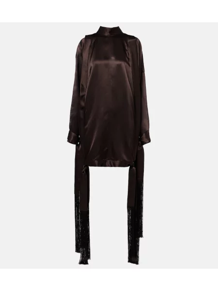 Rochie Ferragamo cu franjuri din satin maro