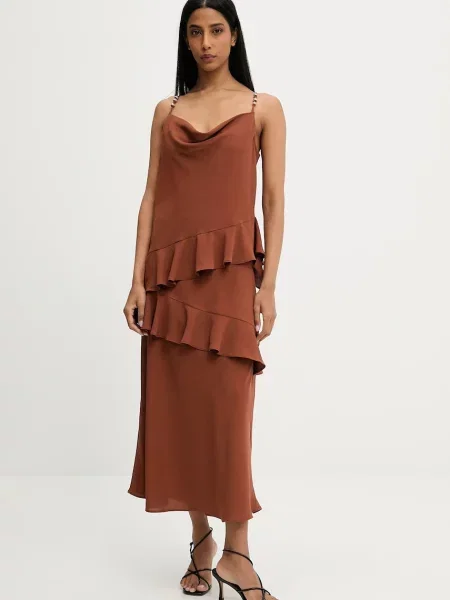 Answear Lab rochie midi evazată maro