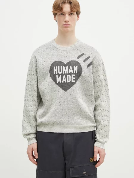 Human Made pulover din amestec de in Heart Knit Sweater barbati light gri