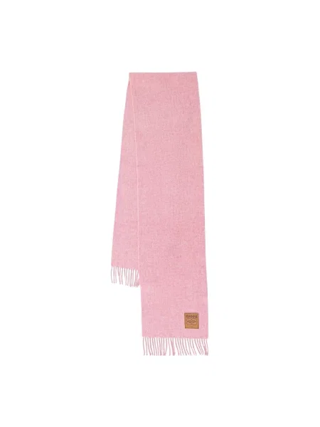 GANNI szalik wełniany Double Face Wool Solid gładki różowy