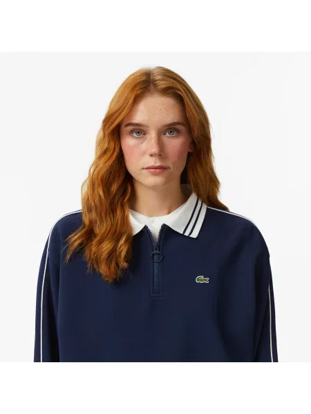 Lacoste Bluza Z Kołnierzykiem Polo Loose Fit granatowa