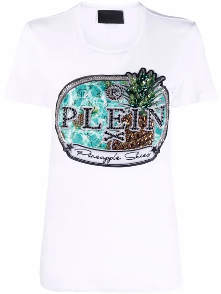 Tricou Philipp Plein cu imagine scurt alb
