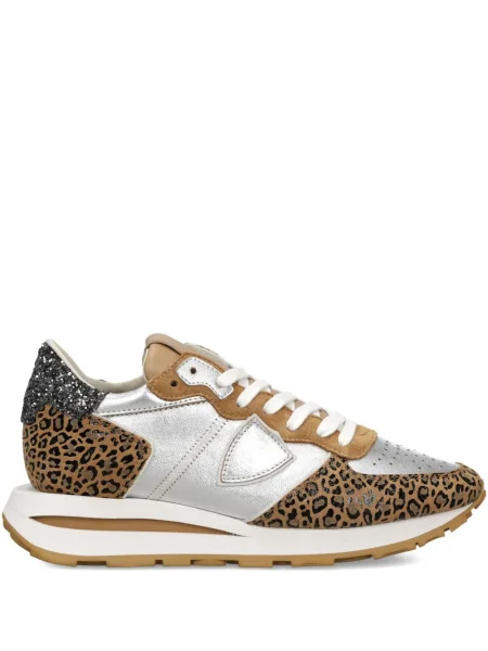 Sneakerși Philippe Model Paris cu imagine cu model leopard argintiu