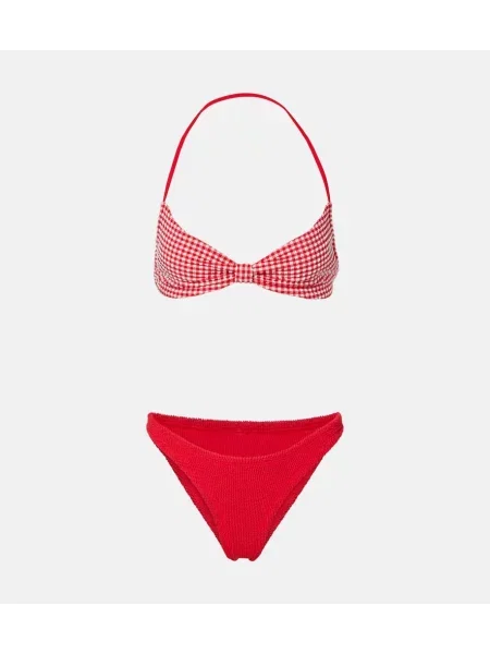 Bikini Hunza G în carouri roșu