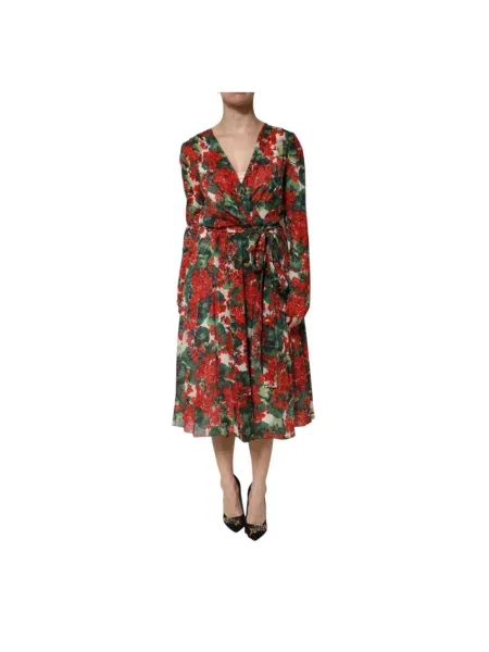 Sukienka midi Dolce And Gabbana w kwiatki do kolan w kształcie litery A