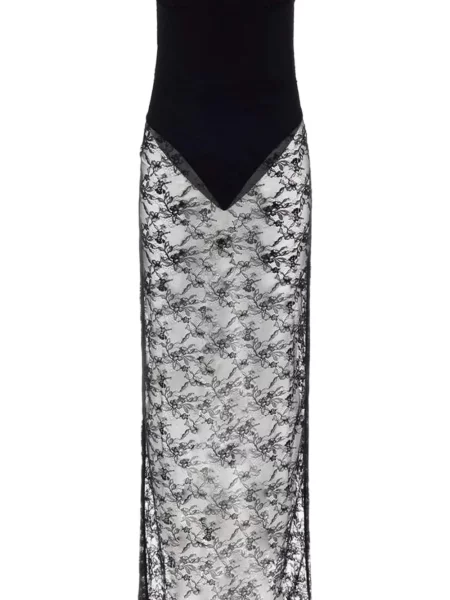 Боди Guess на цветя с дантела черно