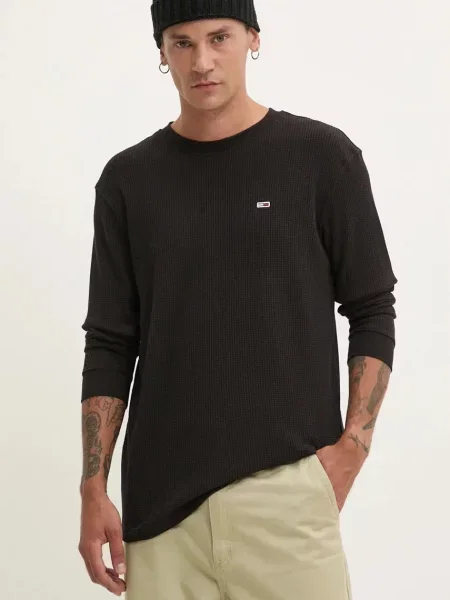 Тениска с дълъг ръкав Tommy Jeans черно