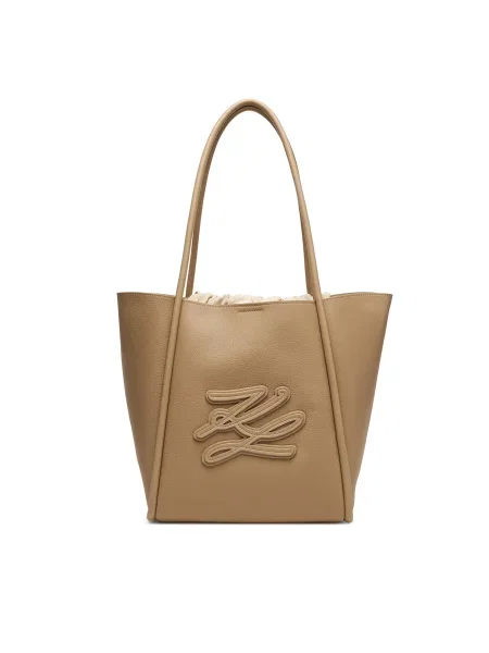 Geantă shopper Karl Lagerfeld K/Autograph din piele cu autograf bej