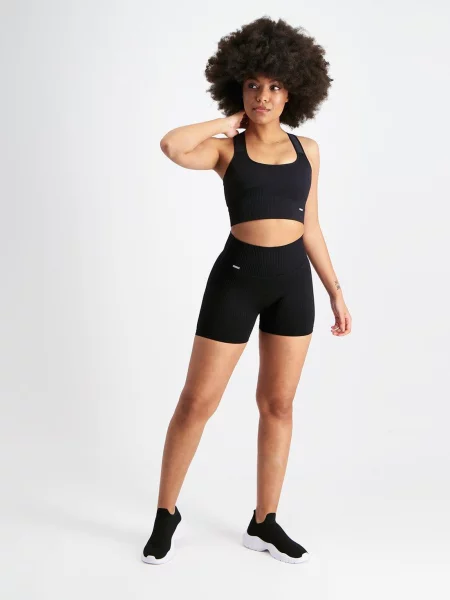 Kolarki midi z wysokim stanem squat proof Ribbed Seamless czarne
