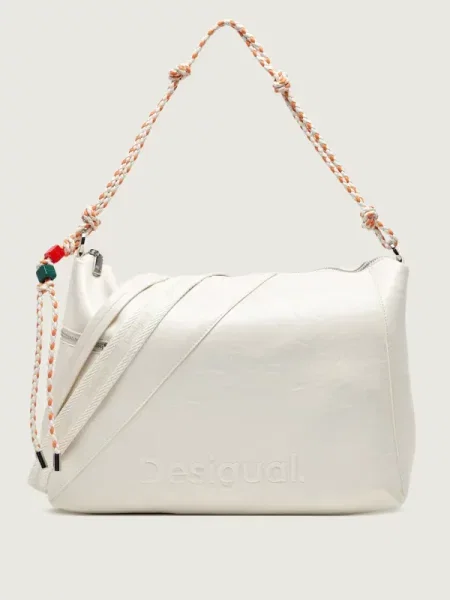 Geanta crossbody Desigual cu autograf alb