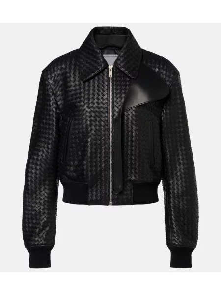 Kožená bunda Bottega Veneta černá