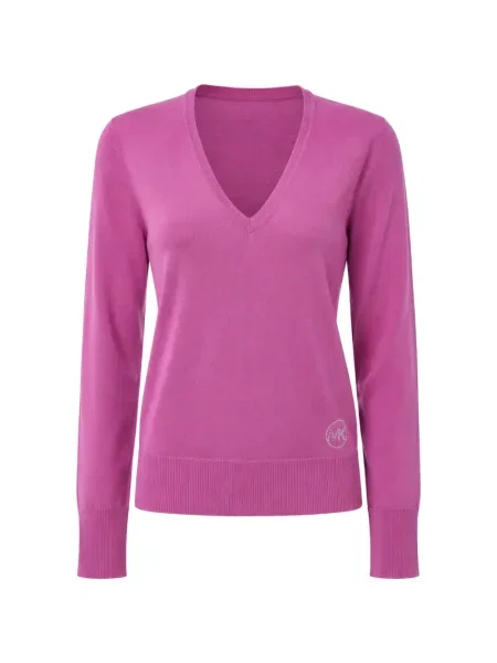 Pulover Montana Blu cu broderie cu decolteu în V violet