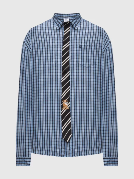 Клетчатая рубашка Vetements с аппликацией синяя