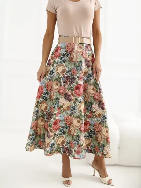 Fustă midi Rue Paris cu model floral verde