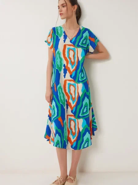 Happiness İstanbul Rochie fildeş / bleumarin / petrol / portocaliu închis verde