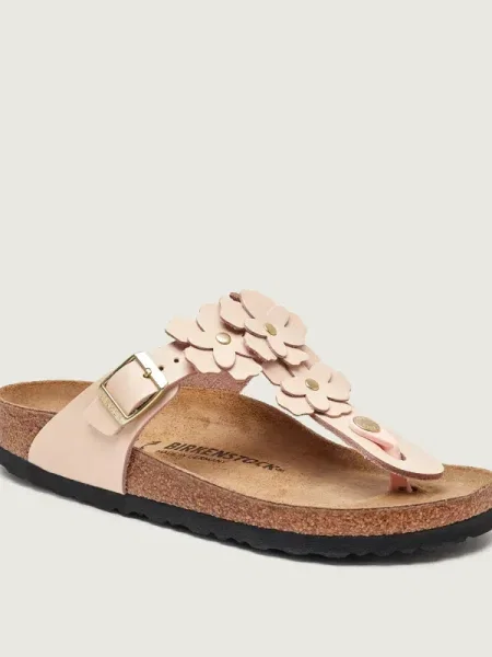Birkenstock bőr flip-flop Gizeh Flowers női lapos talpú rózsaszín