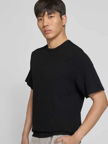 T-shirt o kroju relaxed fit z fakturowanym wzorem Forét czarna