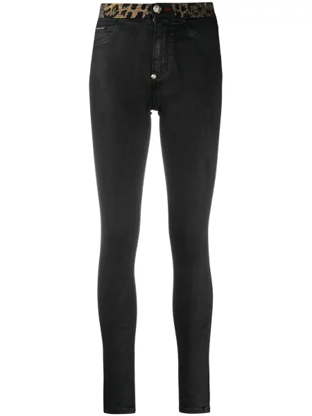 Skinny jeansy skinny Philipp Plein w panterkę czarne