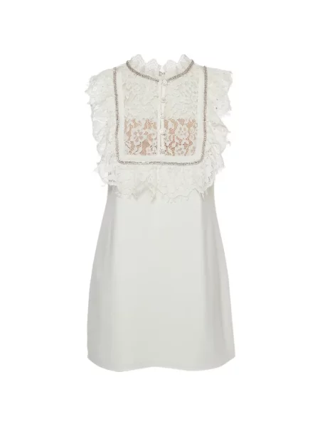 Rochie mini Self-portrait cu volane din dantelă alb