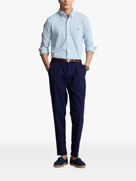 Lniana czapka z daszkiem Polo Ralph Lauren z okrągłym dekoltem niebieska