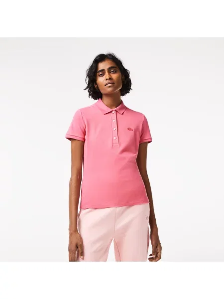 Lacoste Koszulka Polo Z Elastycznej Bawełny Slim Fit różowy