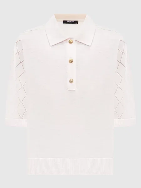 Шерстяное поло Balmain бежевое