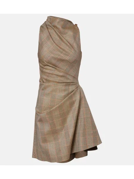 Rochie Mcqueen de lână în carouri bej