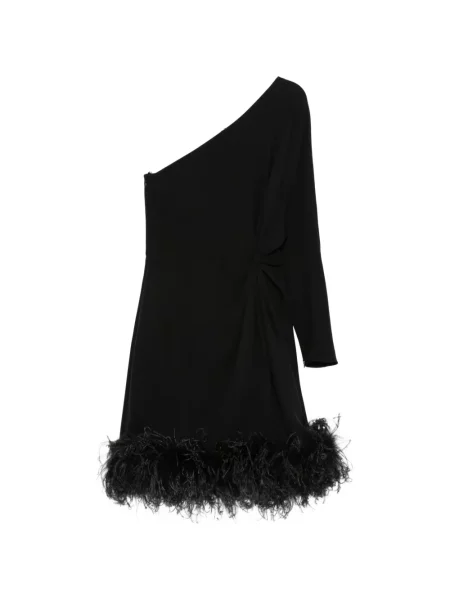 Rochie Valentino Garavani cu pene cu un umăr gol de costum negru