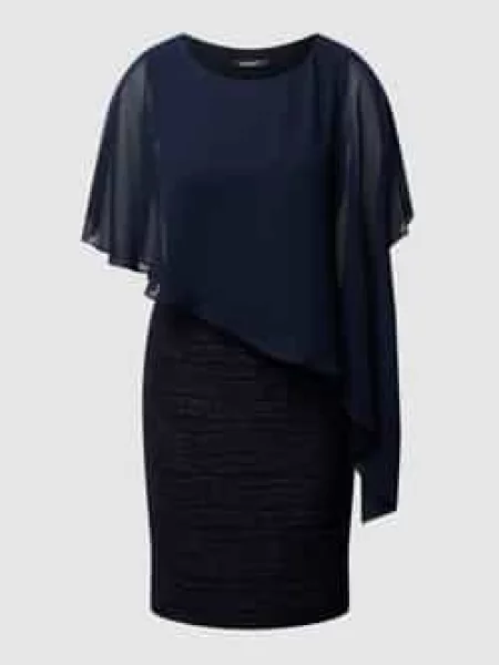 Błyszcząca sukienka koktajlowa z obszyciem z szyfonu Swing granatowa