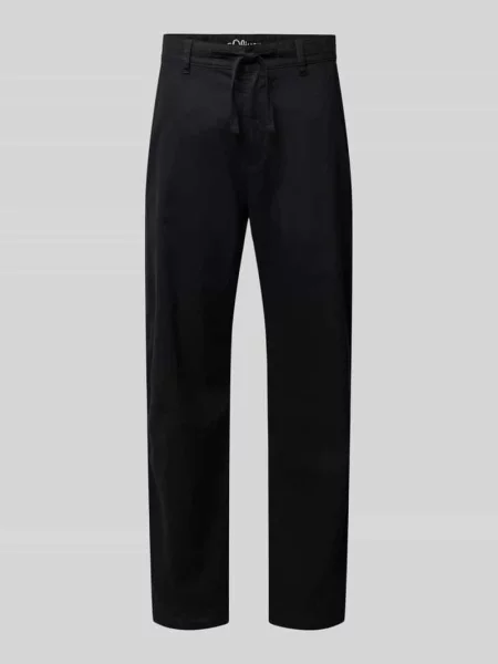 Spodnie o kroju relaxed fit z mieszanki lnu i bawełny S.oliver Red Label czarne