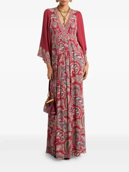 Rochie Etro cu imagine cu model paisley plisată roșu