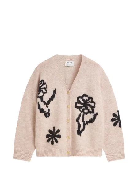 Cardigan Scotch & Soda cu model floral tricotate roz