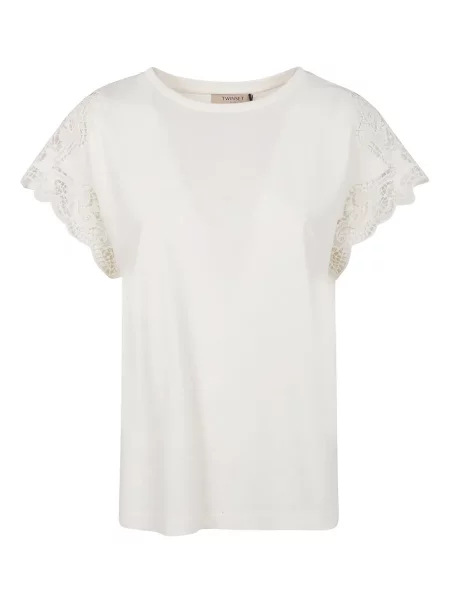 Top Twinset din dantelă scurt alb