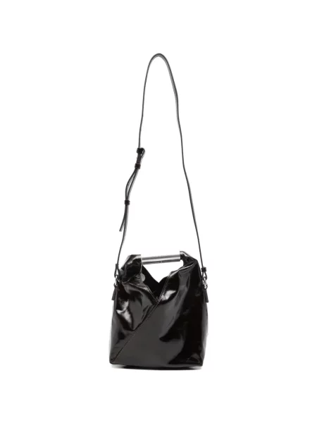 Geantă shopper Mm6 Maison Margiela din piele de lac maro