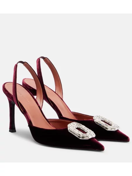 Pantofi cu toc Amina Muaddi de catifea slingback bordo