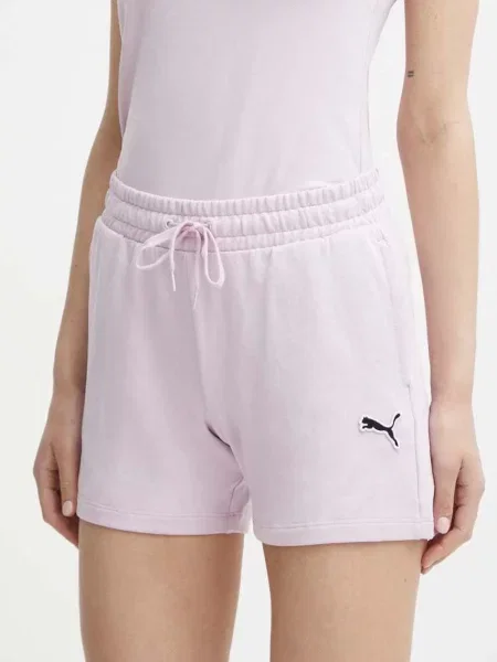 Къс панталон Puma BETTER ESSENTIALS с изчистен дизайн с висока талия розово