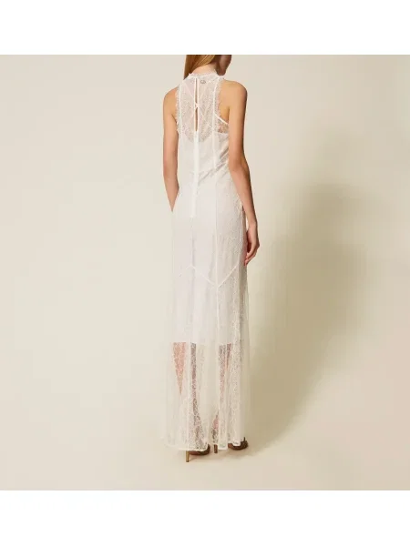 Rochie maxi Twinset din dantelă de costum alb