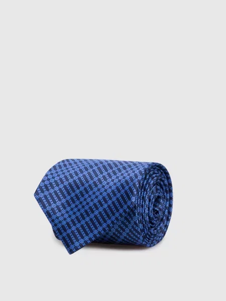 Краватка із шовку в геометричний візерунок Stefano Ricci синя